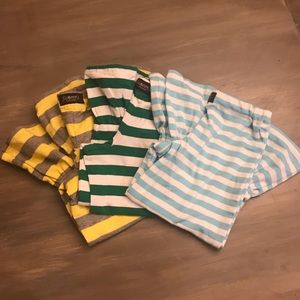 Bundle of three pairs of knit striped ruffle pants